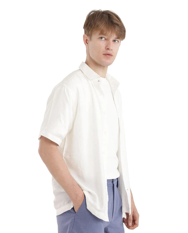 Rare Rabbit Men Masie White Viscose Fabric Regular Fit Short Sleeve Regular Collared Plain Shirt