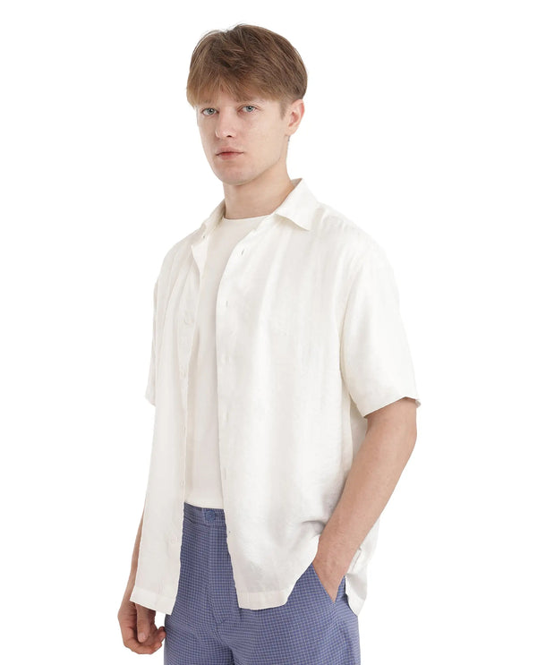 Rare Rabbit Men Masie White Viscose Fabric Regular Fit Short Sleeve Regular Collared Plain Shirt