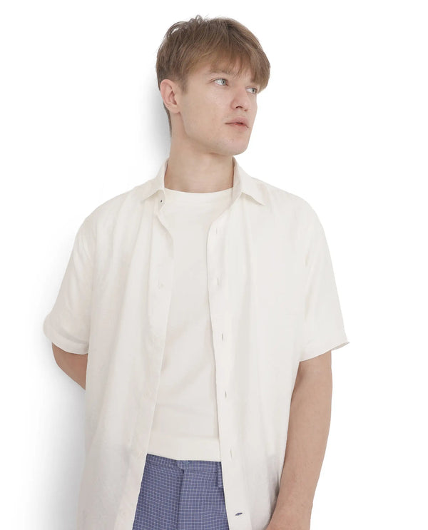 Rare Rabbit Men Masie White Viscose Fabric Regular Fit Short Sleeve Regular Collared Plain Shirt