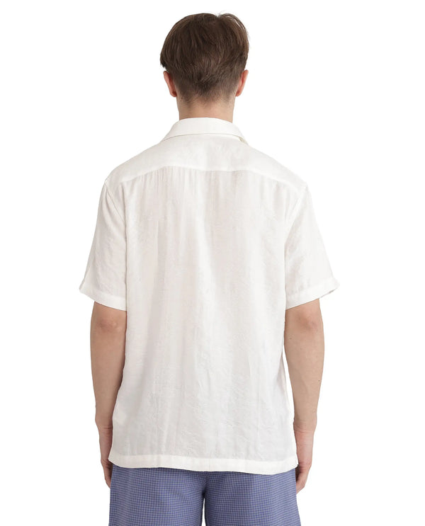 Rare Rabbit Men Masie White Viscose Fabric Regular Fit Short Sleeve Regular Collared Plain Shirt