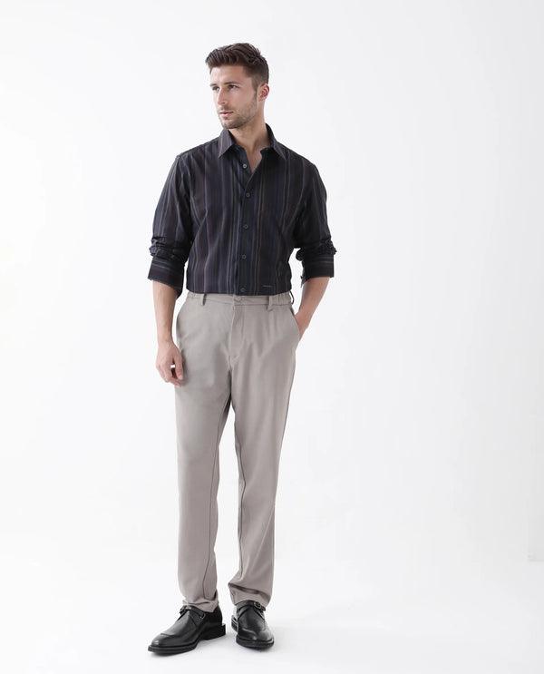 Rare Rabbit Men Matis Black Viscose Fabric Full Sleeve Collared Neck Button Closure Relaxed Fit Striped Shirt