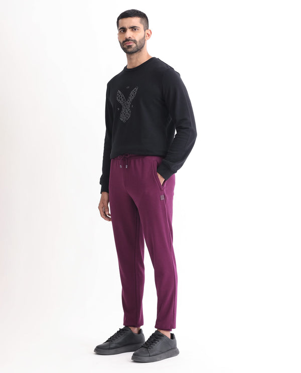 Rare Rabbit Men's Matsu Maroon Cotton Polyester Fabric Regular Fit Mid Rise Knitted Trackpant