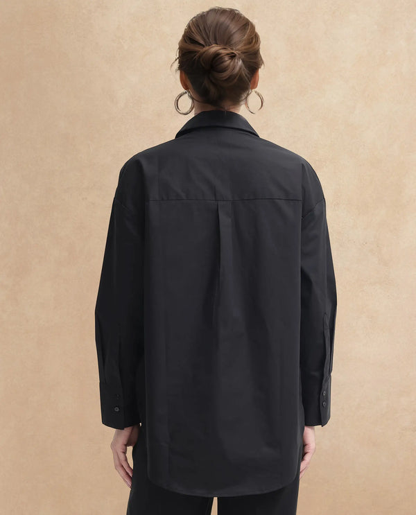 Rareism Women Matsue Black Cotton Fabric Full Sleeve Collared Neck   Solid Shirt