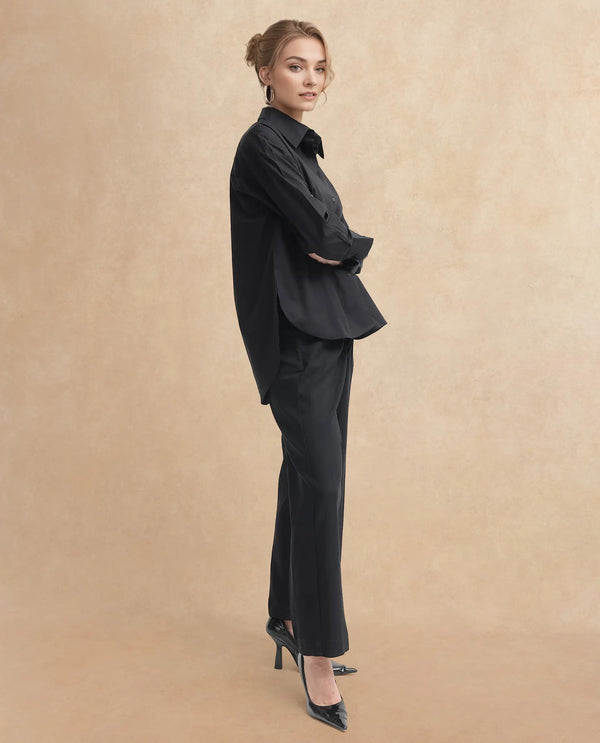 Rareism Women Matsue Black Cotton Fabric Full Sleeve Collared Neck   Solid Shirt