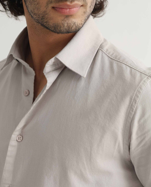 Rare Rabbit Men's Matto Grey Cotton Self Stripe Dobby Half Sleeves Shirt