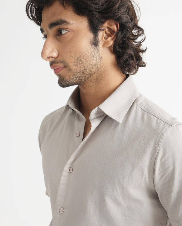 Rare Rabbit Men's Matto Grey Cotton Self Stripe Dobby Half Sleeves Shirt