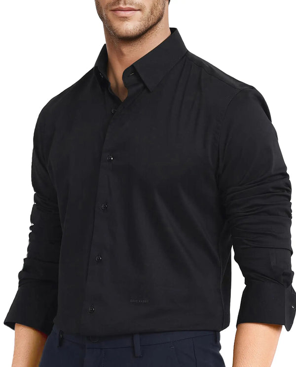 Rare Rabbit Men Mawz Black Cotton Polyester Fabric Full Sleeve Regular Fit Plain Twill Shirt