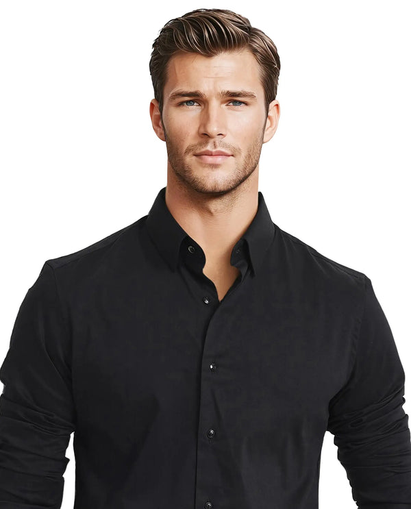 Rare Rabbit Men Mawz Black Cotton Polyester Fabric Full Sleeve Regular Fit Plain Twill Shirt