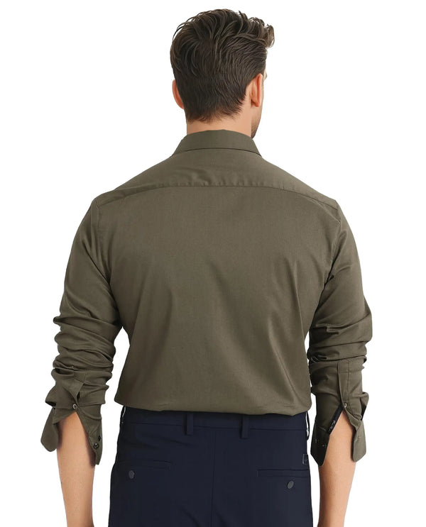 Rare Rabbit Men Mawz Olive Cotton Polyester Fabric Full Sleeve Regular Fit Plain Twill Shirt