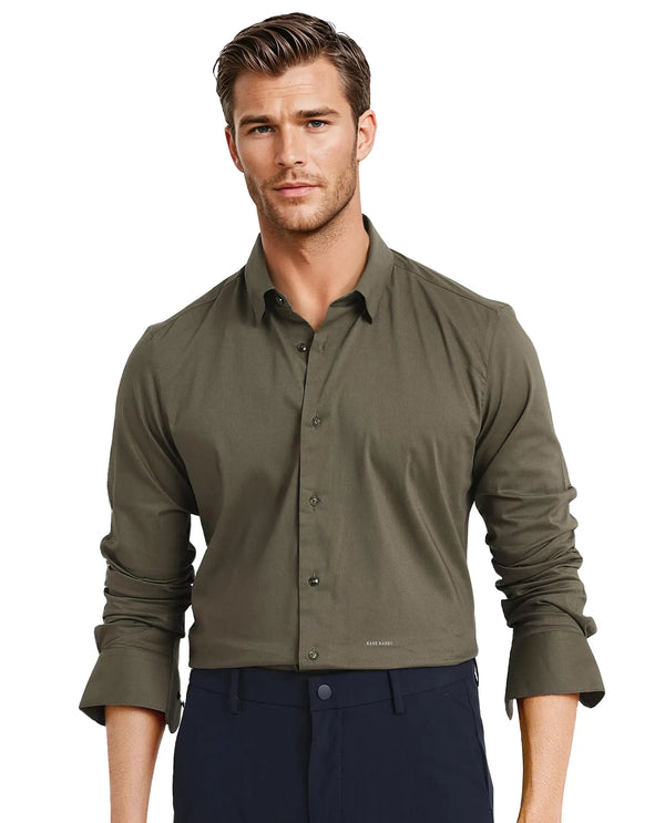 Rare Rabbit Men Mawz Olive Cotton Polyester Fabric Full Sleeve Regular Fit Plain Twill Shirt
