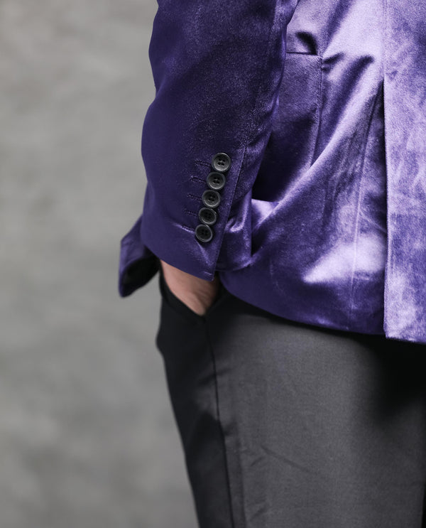 Rare Rabbit Men's Mazey Purple Polyester Fabric Peak Lapel Single Breasted Tailored Fit Velvet Blazer