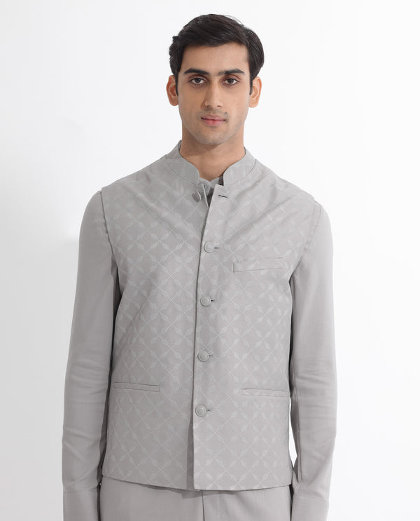 Rare Rabbit Mens Medo-B Grey Bandi Sleeveless Mandarin Collar
