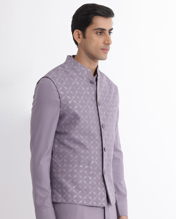 RARE RABBIT MENS MEDO-B PASTEL PURPLE BANDI SLEEVELESS MANDARIN COLLAR