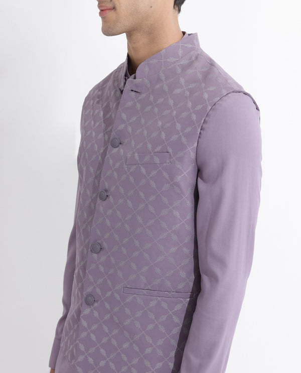 RARE RABBIT MENS MEDO-B PASTEL PURPLE BANDI SLEEVELESS MANDARIN COLLAR