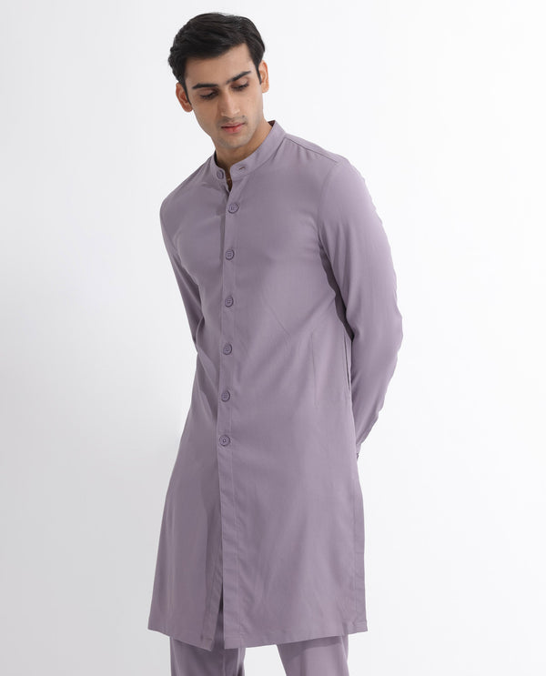 Rare Rabbit Mens Medo-K Pastel Purple Mandarin Collar Full Sleeves Kurta