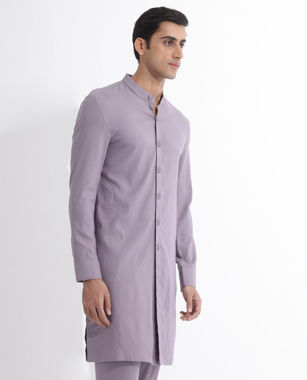 Rare Rabbit Mens Medo-K Pastel Purple Mandarin Collar Full Sleeves Kurta