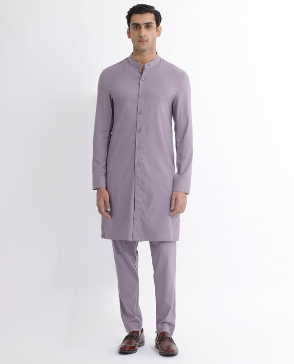 Rare Rabbit Mens Medo-K Pastel Purple Mandarin Collar Full Sleeves Kurta