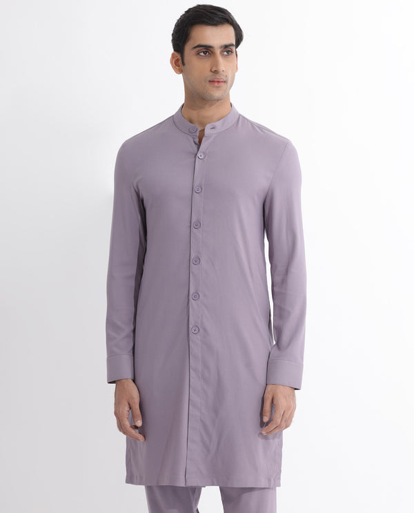 Rare Rabbit Mens Medo-K Pastel Purple Mandarin Collar Full Sleeves Kurta