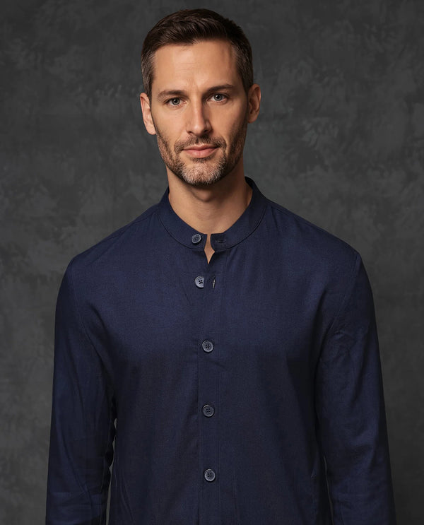 Rare Rabbit Mens Medo-K Dark Navy Mandarin Collar Full Sleeves Kurta