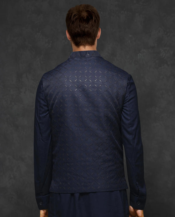 Rare Rabbit Men's Medo-Kpb Dark Navy Kurta-Suit