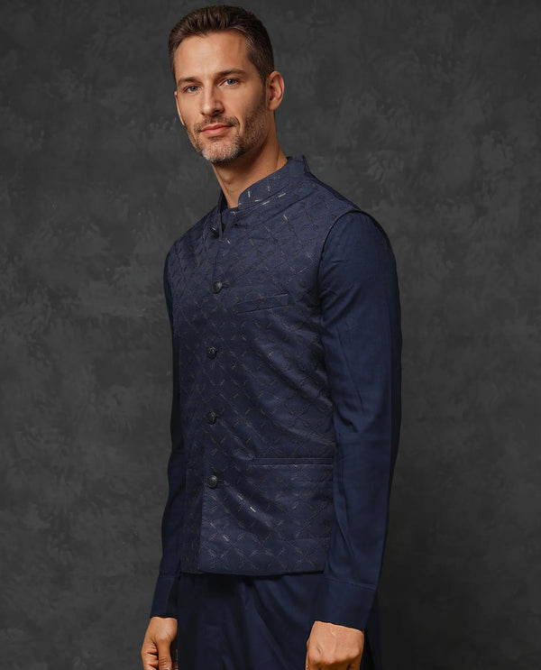 Rare Rabbit Men's Medo-Kpb Dark Navy Kurta-Suit