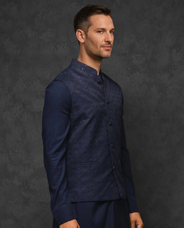 Rare Rabbit Men's Medo-Kpb Dark Navy Kurta-Suit