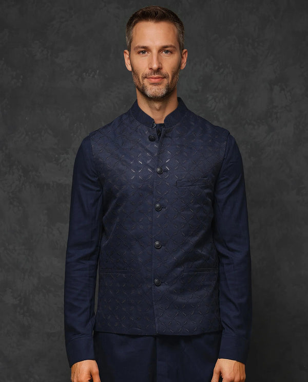 Rare Rabbit Men's Medo-Kpb Dark Navy Kurta-Suit