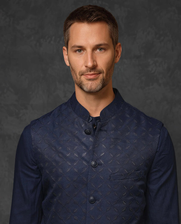 Rare Rabbit Men's Medo-Kpb Dark Navy Kurta-Suit