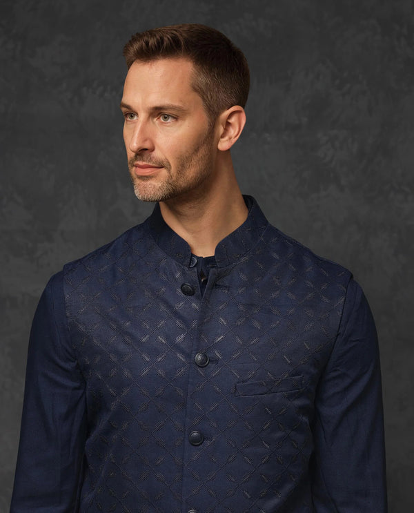 Rare Rabbit Men's Medo-Kpb Dark Navy Kurta-Suit