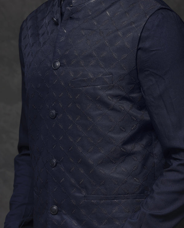 Rare Rabbit Men's Medo-Kpb Dark Navy Kurta-Suit