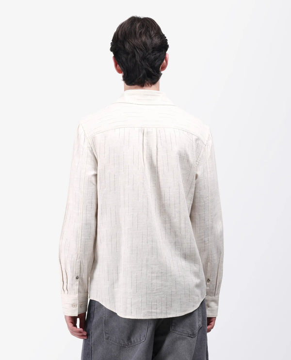 Rare Rabbit Men's Meem Beige Cotton Fabric Full Sleeve Collared Neck Button Closure Striped Shirt