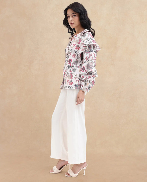 Rareism Women Mei-T Multi Poly Viscose Bishop Sleeve Peter Pan Neck Floral Print Shirt