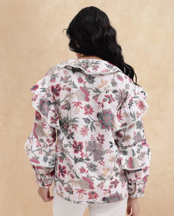 Rareism Women Mei-T Multi Poly Viscose Bishop Sleeve Peter Pan Neck Floral Print Shirt