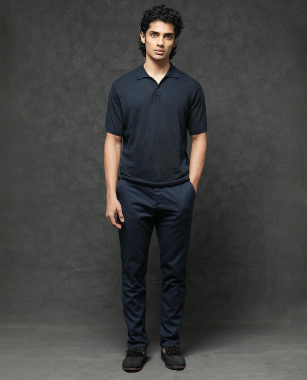 Rare Rabbit Men's Mekko Navy Half Sleeves Solid Polo T-Shirt
