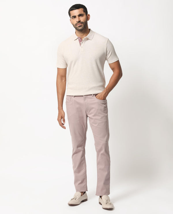 Rare Rabbit Men's Mello Beige Cotton Polyester Fabric Collared Neck Half Sleeves Textured Polo T-Shirt