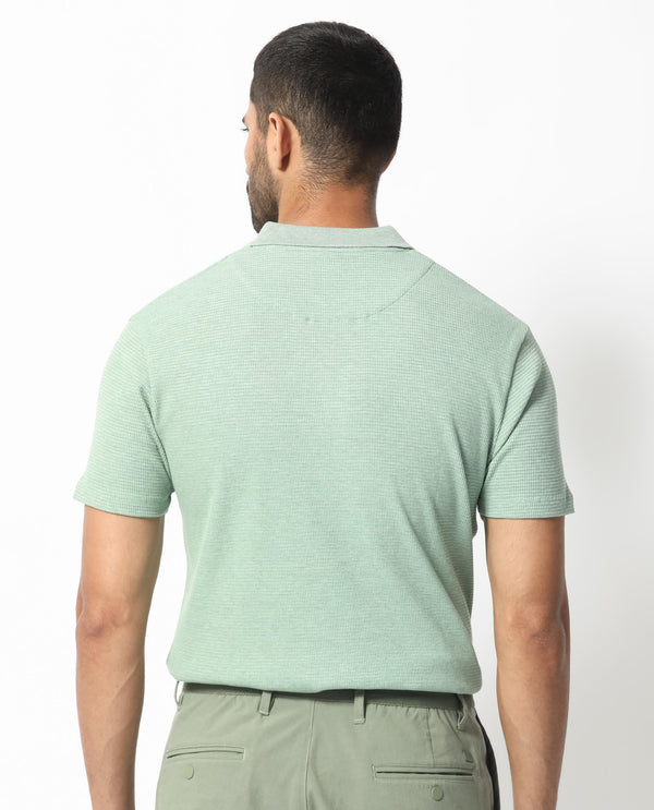 Rare Rabbit Men's Mello Dusky Green Cotton Polyester Fabric Collared Neck Half Sleeves Textured Polo T-Shirt