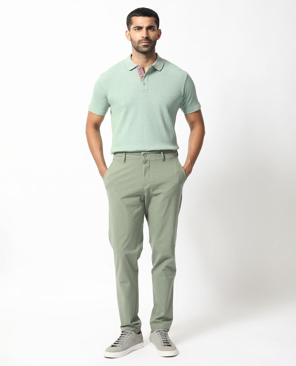 Rare Rabbit Men's Mello Dusky Green Cotton Polyester Fabric Collared Neck Half Sleeves Textured Polo T-Shirt