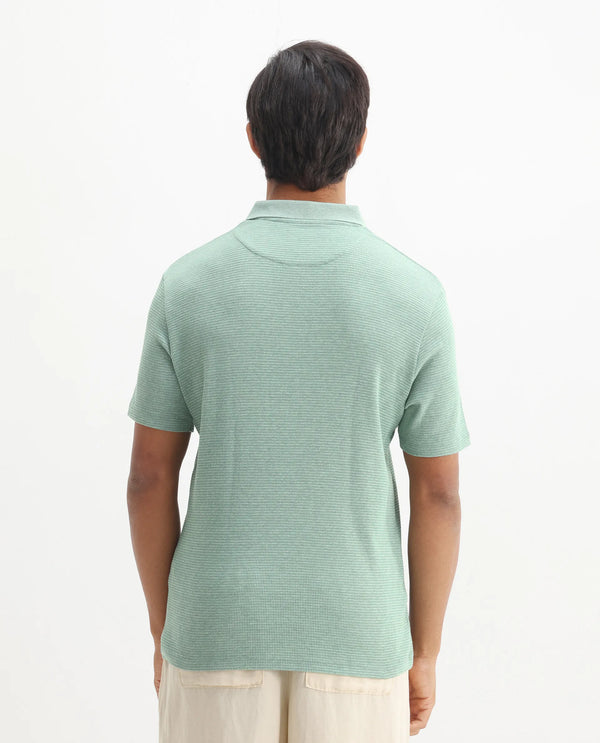 Rare Rabbit Men's Mello Dusky Green Cotton Polyester Fabric Collared Neck Half Sleeves Textured Polo T-Shirt