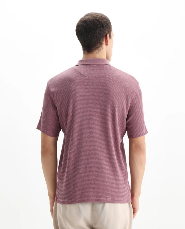 Rare Rabbit Men's Mello Dusky Pink Cotton Polyester Fabric Collared Neck Half Sleeves Textured Polo T-Shirt