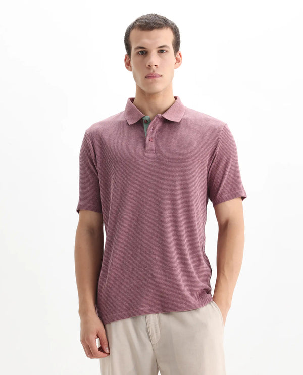 Rare Rabbit Men's Mello Dusky Pink Cotton Polyester Fabric Collared Neck Half Sleeves Textured Polo T-Shirt