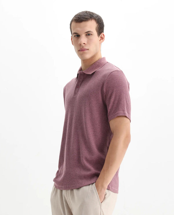 Rare Rabbit Men's Mello Dusky Pink Cotton Polyester Fabric Collared Neck Half Sleeves Textured Polo T-Shirt