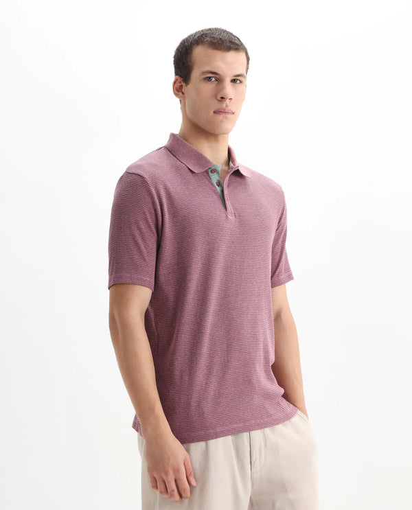 Rare Rabbit Men's Mello Dusky Pink Cotton Polyester Fabric Collared Neck Half Sleeves Textured Polo T-Shirt