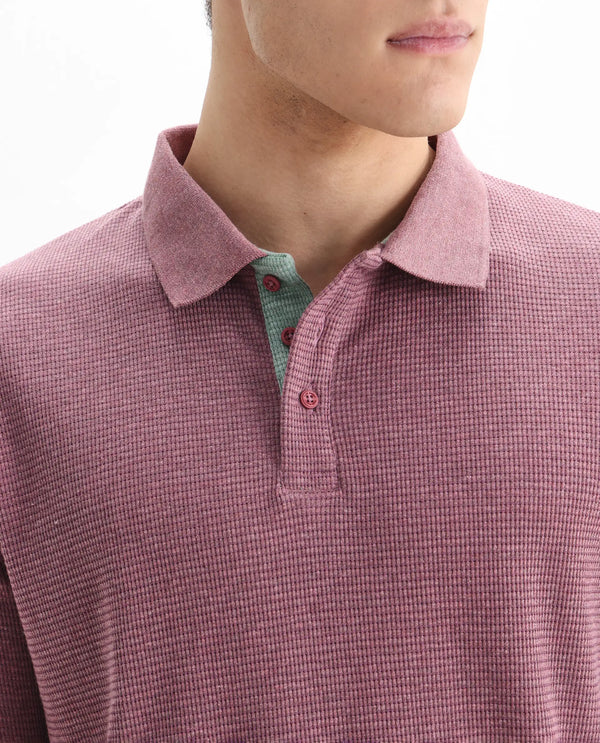 Rare Rabbit Men's Mello Dusky Pink Cotton Polyester Fabric Collared Neck Half Sleeves Textured Polo T-Shirt