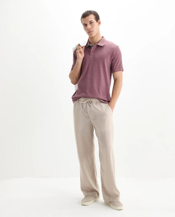 Rare Rabbit Men's Mello Dusky Pink Cotton Polyester Fabric Collared Neck Half Sleeves Textured Polo T-Shirt
