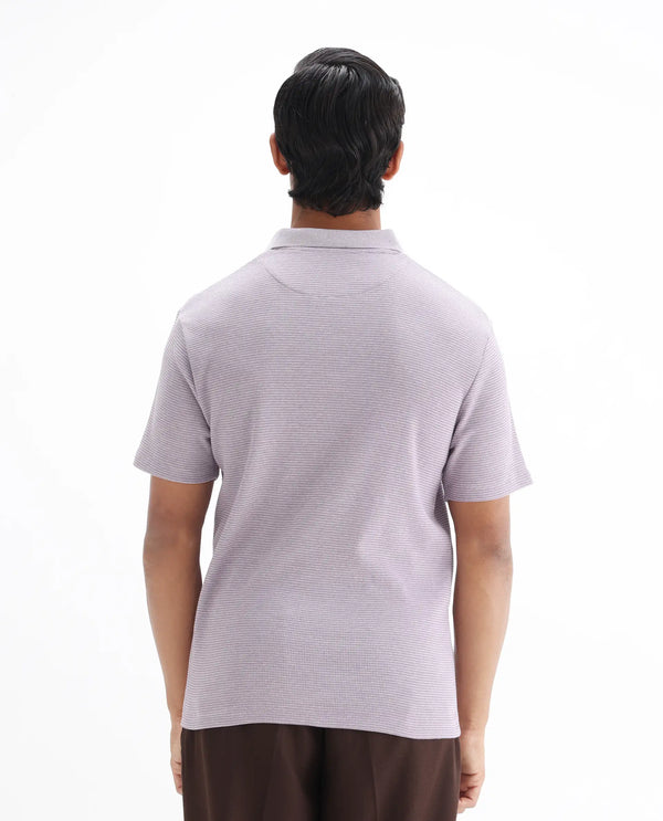 Rare Rabbit Men's Mello Dusky Purple Cotton Polyester Fabric Collared Neck Half Sleeves Textured Polo T-Shirt