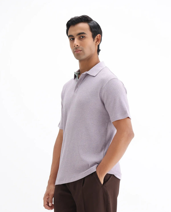 Rare Rabbit Men's Mello Dusky Purple Cotton Polyester Fabric Collared Neck Half Sleeves Textured Polo T-Shirt
