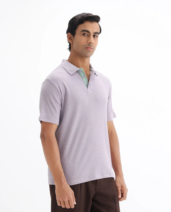 Rare Rabbit Men's Mello Dusky Purple Cotton Polyester Fabric Collared Neck Half Sleeves Textured Polo T-Shirt