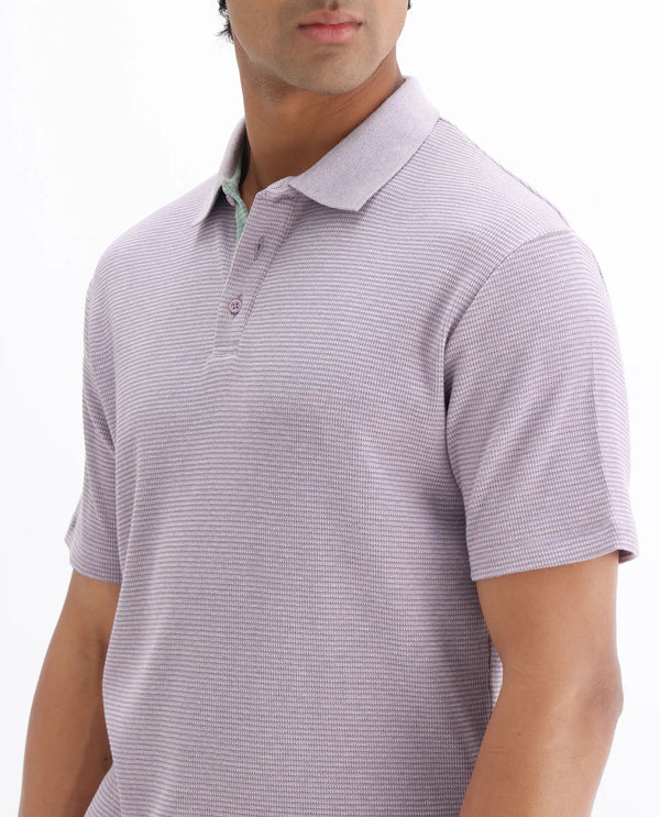 Rare Rabbit Men's Mello Dusky Purple Cotton Polyester Fabric Collared Neck Half Sleeves Textured Polo T-Shirt