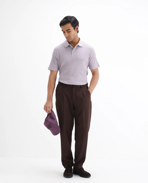 Rare Rabbit Men's Mello Dusky Purple Cotton Polyester Fabric Collared Neck Half Sleeves Textured Polo T-Shirt