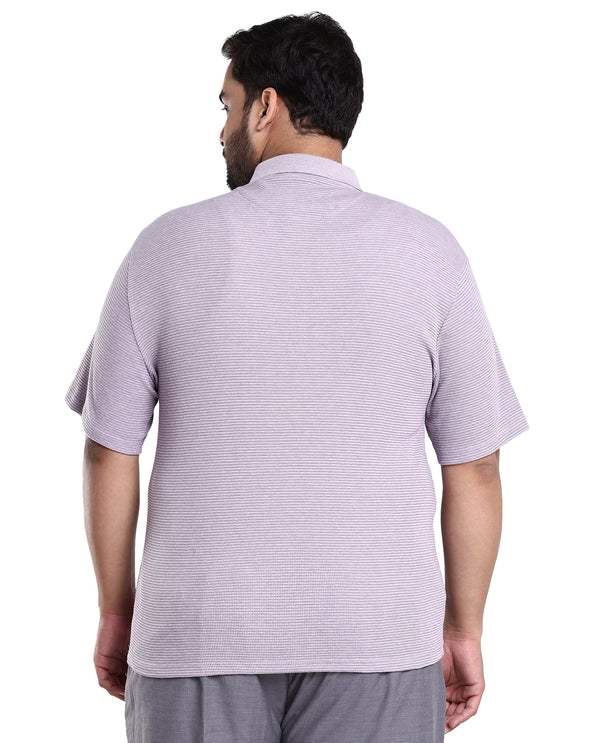 Rare Rabbit Men's Mello Dusky Purple Cotton Polyester Fabric Collared Neck Half Sleeves Textured Polo T-Shirt Plus Size